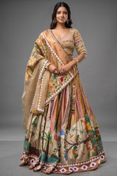 The Multi-Chromatic Tissue Silk Shikargah Lehenga with Chevron Hand-Embellished Choli