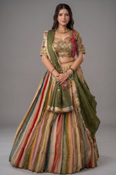 Multi Colored Tissue Silk Lehenga with Embellished Metal Work Blouse
