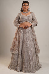 Champagne Gold Net Bridal Lehenga with Heavy Linear Sequin and Bead Embroidery