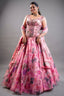 Rose Pink Printed Organza Lehenga featuring Cutdana and Pearl-Embellished Bustier