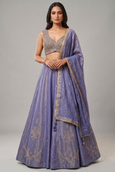 Lavender Purple Tissue Silk Panelled Lehenga