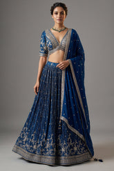 Blue Tissue Woven Lehenga with Embroidery Work