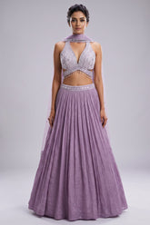 Lilac Chinon Chiffon Silk Lehenga with Embroidery