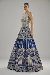 Blue Raw Silk Mirror Beaded Work Designer Side Cut Out Gown