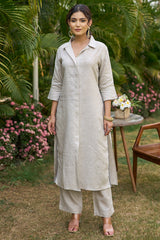 Grey Linen Embroidered Co-Ord Set