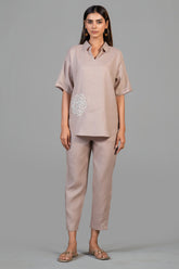 Dusty Rose Pink Linen Bead Work Co-Ord Set