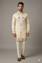 Ivory White Silk Sequin Embroidered Kurta Set