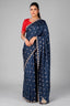 Peacock Blue Embroidery and Sequins Work Saree in Art Silk