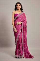 Mauve Purple Satin Crepe Silk Diamond and Swarovski Embellishment Saree