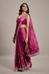 Mauve Purple Satin Crepe Silk Diamond and Swarovski Embellishment Saree