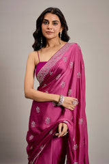 Mauve Purple Satin Crepe Silk Diamond and Swarovski Embellishment Saree