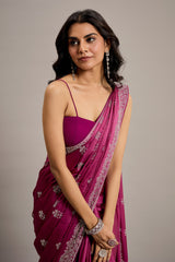 Mauve Purple Satin Crepe Silk Diamond and Swarovski Embellishment Saree