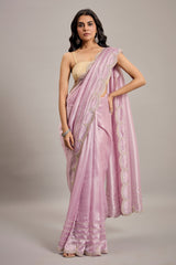 Rose Pink Tissue Cutdana and Sequin Work Saree with Embellished Scallop Border