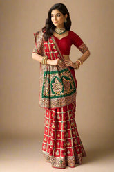 Maroon Semi Silk Checks Embroidered Traditional Gharchola Saree