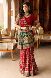 Maroon Semi Silk Checks Embroidered Traditional Gharchola Saree