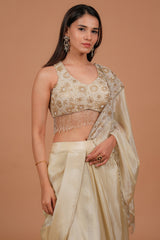 Cream Readymade Tissue Saree