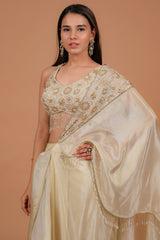 Cream Readymade Tissue Saree