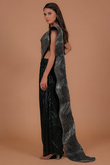 Black Net Readymade Saree with Sequinned Work