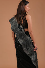 Black Net Readymade Saree with Sequinned Work