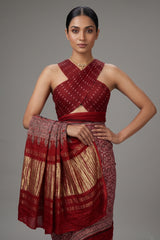 Maroon Modal Silk Ajrakh Printed Saree