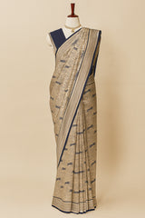 Blue and Champagne Silver Silk Animal Motif Saree