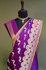 Royal Purple Silk Geometric Weaving Traditional Saree