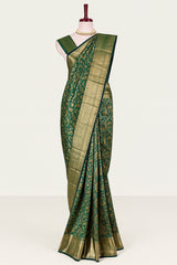 Bottle Green Kanchipuram Silk Traditional Animal and Bird Motif Woven Saree