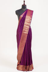 Purple Kanchipuram Silk Traditional Animal and Bird Motif Woven Saree