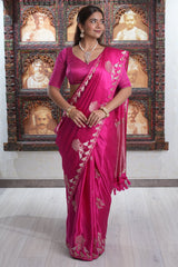 Rani Pink Mango Silk Bird Motif Saree