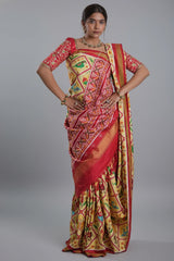 Light Yellow Silk Tradiitonal Checks Patola Printed Saree