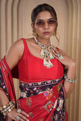 Red Silk Traditional All Over Pichwai Embroidered Saree