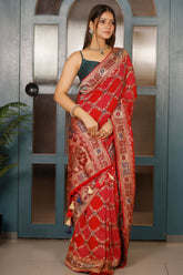 Multi Colored Georgette Meenakari Weaving Saree