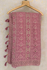 Light Baby Pink Georgette Lucknowi Worked Saree with Mukaish Work