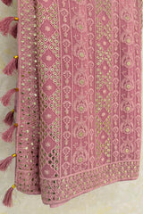 Light Baby Pink Georgette Lucknowi Worked Saree with Mukaish Work