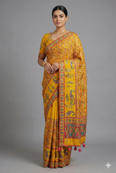 Yellow Dola Silk Pashmina Printed Saree with Sequin Cutdana Work