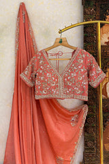 Coral Peach Soft Organza Silk Saree with Cutdana and Sequin Work