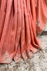 Coral Peach Soft Organza Silk Saree with Cutdana and Sequin Work