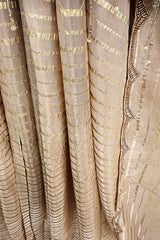 Cream Soft Organza Silk Weaving Stripe Saree with Poncho Blouse and Cutdana Work Scallop Border