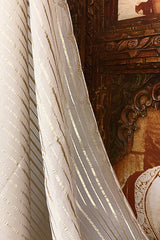 Cream Soft Organza Silk Weaving Stripe Saree with Poncho Blouse and Cutdana Work Scallop Border