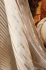 Cream Soft Organza Silk Weaving Stripe Saree with Poncho Blouse and Cutdana Work Scallop Border