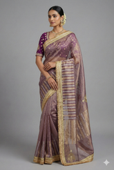 Purple Tissue Woven Saree with Lace Work