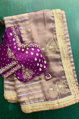 Purple Tissue Woven Saree with Lace Work