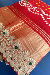 Maroon Cotton Silk Bandhej Saree with Embroidered Border