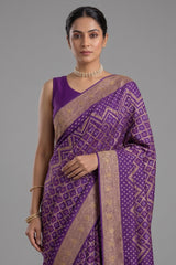 Purple Georgette Traditional Bandhej Saree with Cutdana and Bead Work
