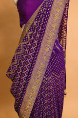 Purple Georgette Traditional Bandhej Saree with Cutdana and Bead Work
