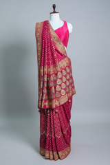 Pink Georgette Traditional Bandhej Saree with Cutdana and Bead Work