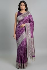 Rani Pink Silk Traditional Woven Patola Saree with Cutdana and Beads Work