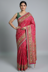 Pink Silk Traditional Woven Patola Saree with Cutdana and Beads Work