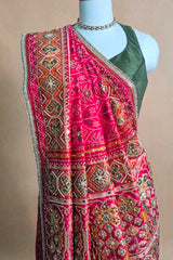 Pink Silk Traditional Woven Patola Saree with Cutdana and Beads Work