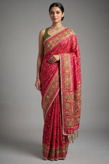 Pink Silk Traditional Woven Patola Saree with Cutdana and Beads Work